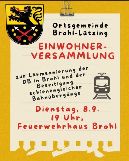 Einladung zur Einwohnerversammlung zu den Planungen der Deutschen Bahn in Brohl